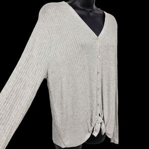 A New Day Button Front Long Sleeve Casual Top Women's Size Large Gray Tie Waist